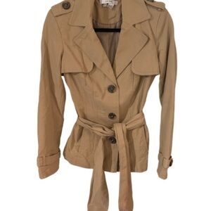 Zara Tan Trench Coat with Notched Lapel and Self-Tie Belt
